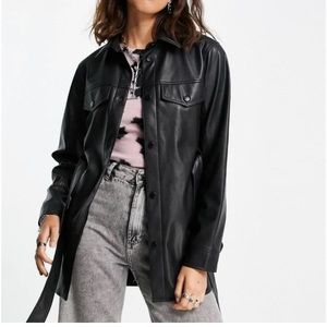Rebecca Minkoff Vegan Leather Black Belted shirt Shacket